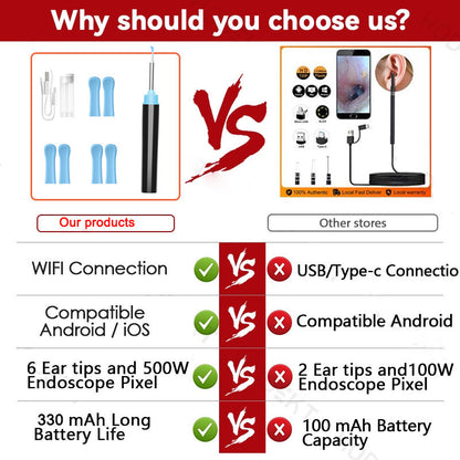 Wireless Ear Cleaner With Light Camera with 6 ear picks 500W pixel